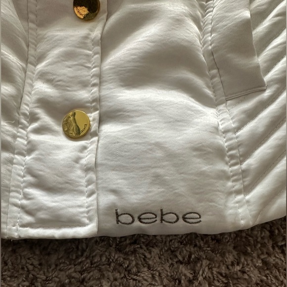 Bebe White Silk Winter Jacket with Lace-Up Back - Picture 3 of 11